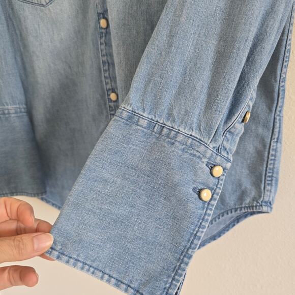 J. Crew Garcon Chambray Denim Western Shirt Pearl Button UP Size 4 (Fits like M) - Picture 3 of 9